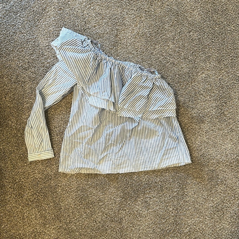 Zara One Shoulder Striped Ruffle Top
